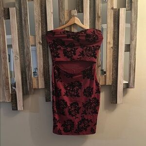 Strapless Floral Burgundy Dress